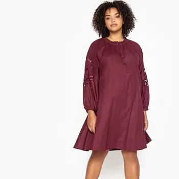 Платье-сиди расклешенное с длинными рукавами с вышивкой