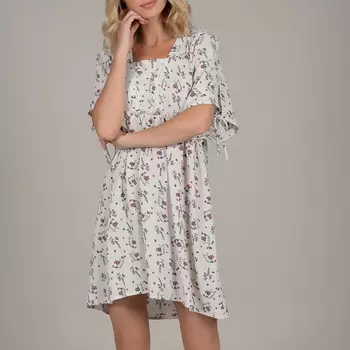 Платье свободного покроя с рисунком, глубоким вырезом и отделкой мережкой сзади