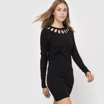 Платье трикотажное с ажурным вырезом