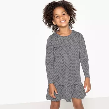 Платье в клетку с длинными рукавами, 3-12 лет