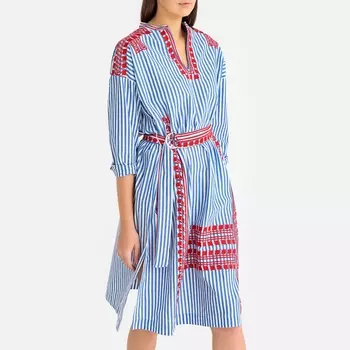 Платье в полоску с круглым вырезом с разрезом спереди JACKIE DRESS