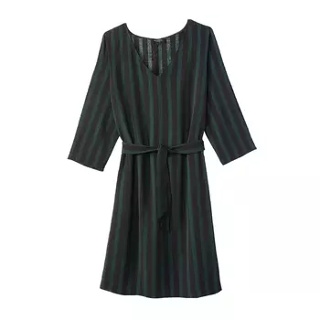 Платье в полоску с ремешком, V-образный вырез, длинные рукава