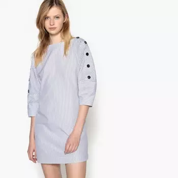 Платье в полоску с рукавами с застежкой на пуговицы
