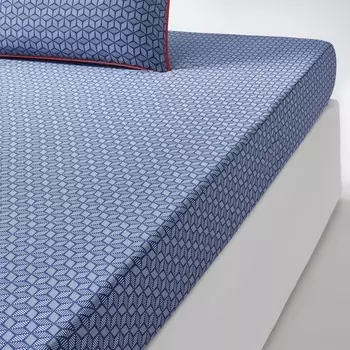 Простыня натяжная из хлопкового сатина синего цвета, KEITAKI