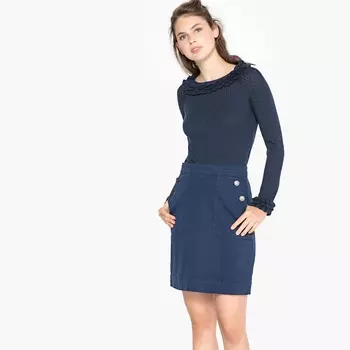 Пуловер ажурный с вырезом-лодочкой и воланами