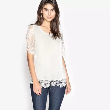 Пуловер из тонкого трикотажа и гипюра