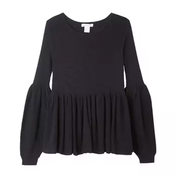 Пуловер с баской и длинными широкими рукавами