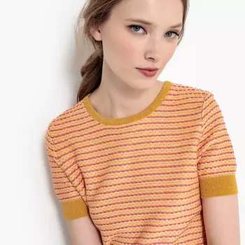 Пуловер с короткими рукавами и жаккардовым рисунком