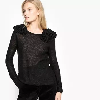 Пуловер с круглым вырезом и деталями в виде цветов