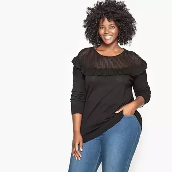 Пуловер с круглым вырезом и воланами