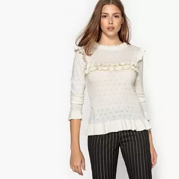 Пуловер с круглым вырезом и воланами PRUNE