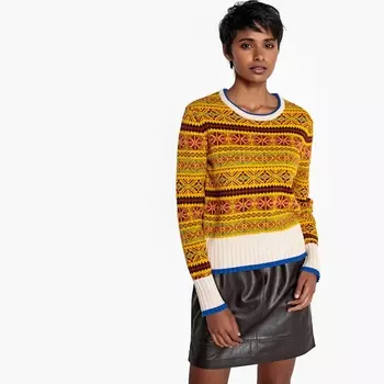 Пуловер с круглым вырезом и жаккардовым рисунком из полушерстяной ткани