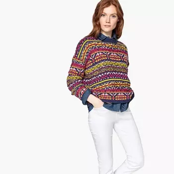 Пуловер с круглым вырезом и жаккардовым рисунком из плотного трикотажа