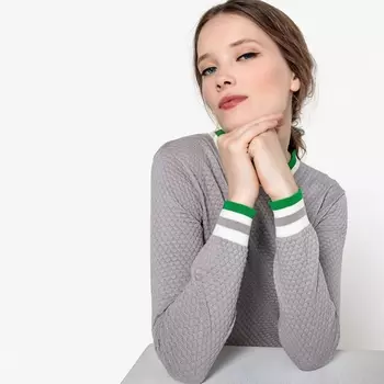 Пуловер с круглым вырезом из ажурного трикотажа