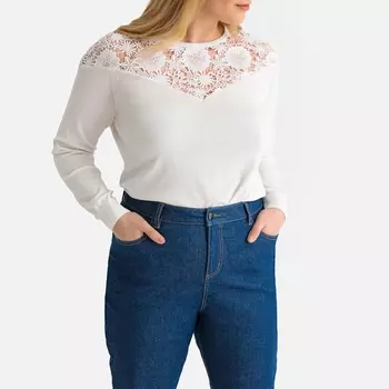 Пуловер с круглым вырезом из тонкого трикотажа 64% хлопка