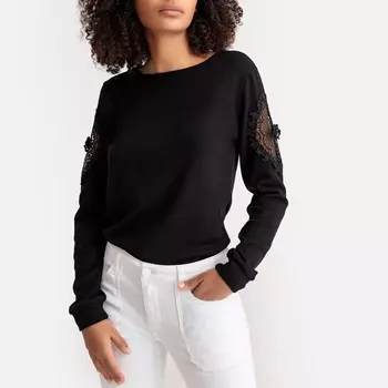 Пуловер с круглым вырезом из тонкого трикотажа