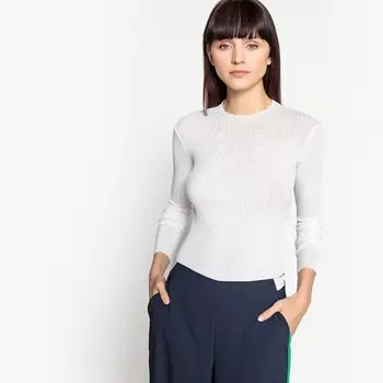 Пуловер с круглым вырезом из тонкого трикотажа в рубчик