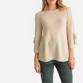 Пуловер с круглым вырезом из тонкого трикотажа из смесовой шерсти