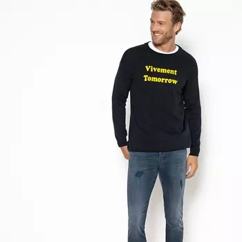 Пуловер с круглым вырезом, из тонкого трикотажа