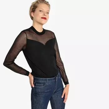 Пуловер с круглым вырезом из тонкого трикотажа