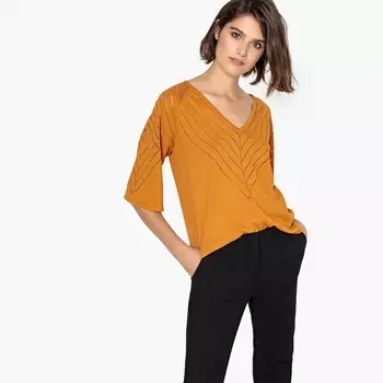 Пуловер с V-образным вырезом из льна