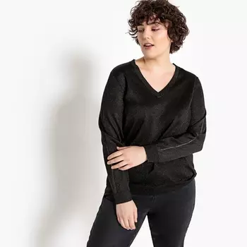 Пуловер с V-образным вырезом из тонкого блестящего трикотажа