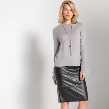 Пуловер с воротником-стойкой и рукавами с воланами из тонкого трикотажа