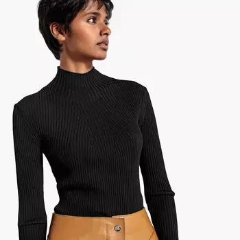 Пуловер с воротником-стойкой из блестящего трикотажа