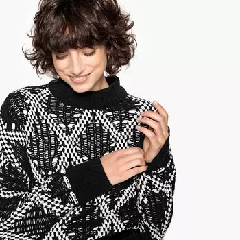 Пуловер с воротником-стойкой из трикотажа с ворсом