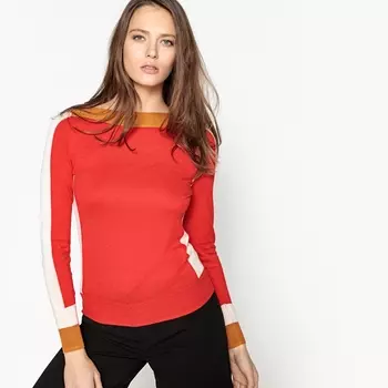 Пуловер с вырезом-лодочка из тонкого трикотажа