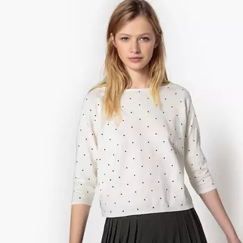 Пуловер с вырезом-лодочкой и рисунком в горошек