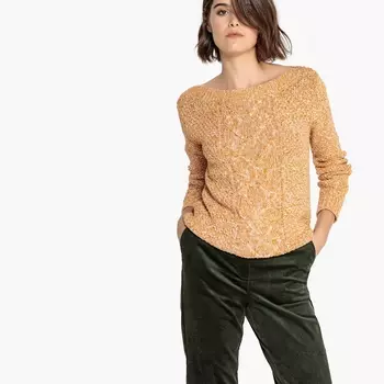 Пуловер с вырезом-лодочкой из трикотажа мулине