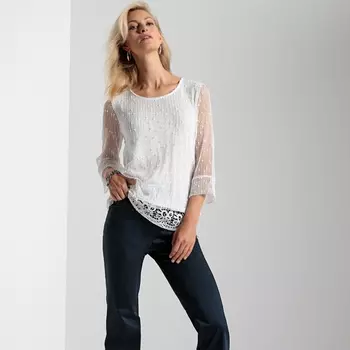 Пуловер-туника из двух материалов