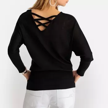 Пуловер-туника с круглым вырезом из тонкого трикотажа