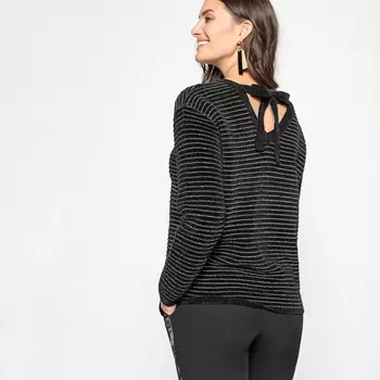 Пуловер в полоску из плотного трикотажа с бантиком сзади