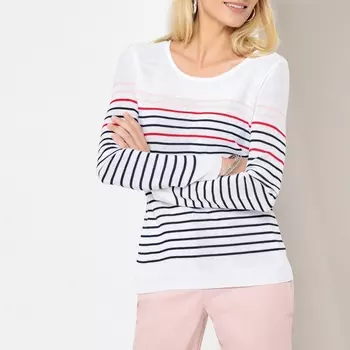 Пуловер в полоску с круглым вырезом из тонкого трикотажа