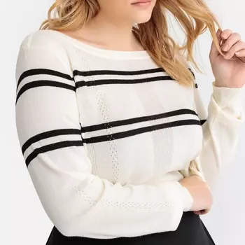 Пуловер в полоску с вырезом-лодочкой из тонкого трикотажа