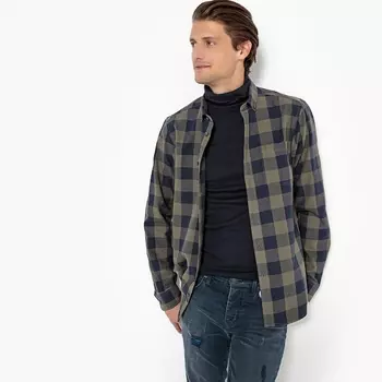 Рубашка прямая в клетку с длинными рукавами