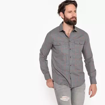 Рубашка прямого покроя в клетку с длинными рукавами