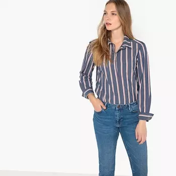 Рубашка прямого покроя в полоску с длинными рукавами