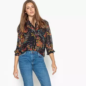 Рубашка с цветочным принтом и длинными рукавами