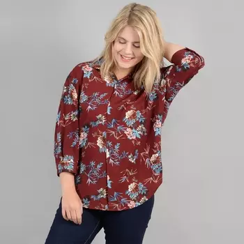 Рубашка с цветочным принтом, рукава 3/4