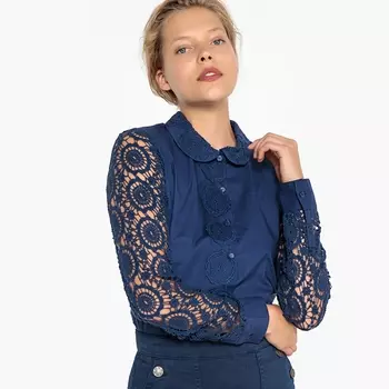 Рубашка с гипюром на рукавах и вырезе