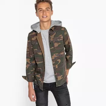 Рубашка с капюшоном и камуфляжным рисунком, 10-16 лет