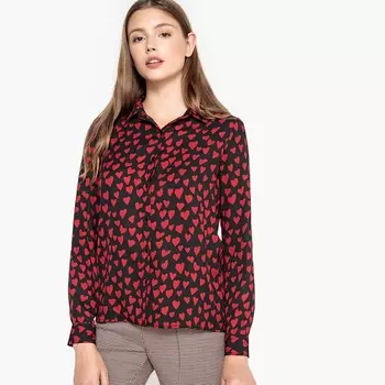 Рубашка с рисунком сердечки и длинными рукавами