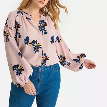 Рубашка с V-образным вырезом и цветочным принтом
