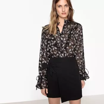 Рубашка с воланами, прозрачным эффектом и золотистым рисунком