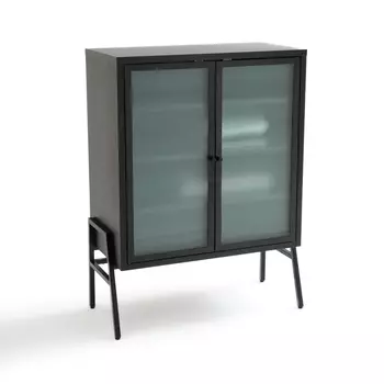 Шкаф низкий с 2 дверцами из металла и стекла PODA