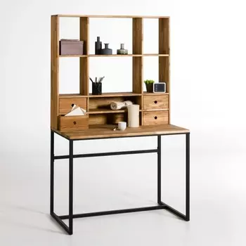 Стол письменный из дуба и металла с надставкой, Hiba