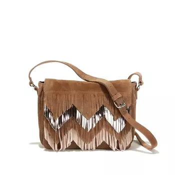Сумка из невыделанной кожи с клапаном с бахромой
